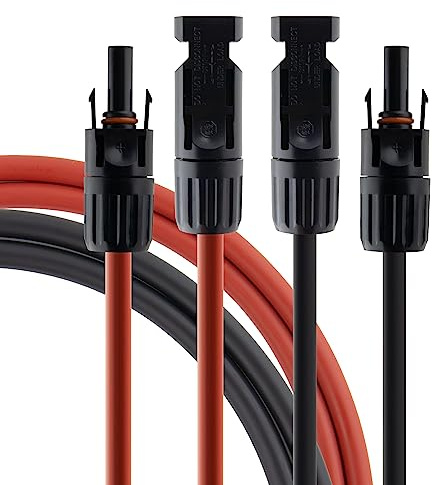 SeKi Solarkabel 6 mm² rot/schwarz - 2,5m; inkl. montierter Steckverbinder; Verlängerungskabel; PV Kabel; Anschlusset 1x rot + 1x schwarz