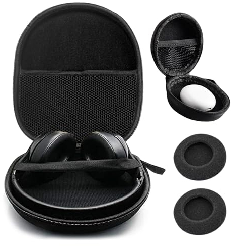 AYNKH Funda de transporte grande universal para auriculares, funda protectora portátil, bolsa de viaje rígida con cable de carga, correa fija, con 1 caja pequeña para auriculares y 2 fundas de esponja