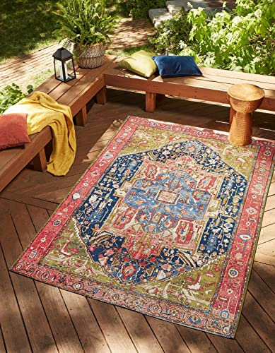 Unique Loom Outdoor Traditional Collection Area Rug - Limon (6' 1 x 9' Rectangle Multi/Red)