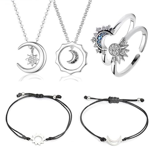 TJUSPIRIT 2er Freundschaftsketten Freundschaftsarmbänder Freundschaftsringe für 2, Best friends BFF Kette Armband Ringe für 2, Sonne Mond Kristall Anhänger Schmuck für Schwestern Freundin(Stil 3)