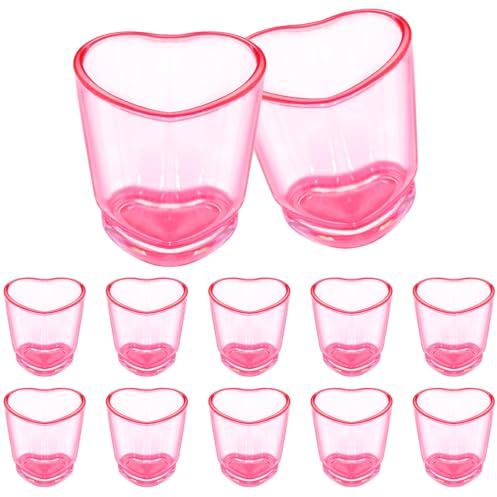 ZZYFGH 12 Pack Pink Shot Glass Set, Heart Shaped Shot Glasses Set 1.5 oz Plastic Shot Glass with Heavy Base, Shot Glasses for Whiskey, Tequila, Spirits & Liquors Valentine's Day, Bachelor Party