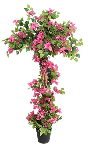 momoplant Piante artificiali di bouganvillea in vaso di cemento, 160 cm, albero di fiori finti, grandi alberi finti rosa con fiori per portico anteriore, casa, ufficio, giardino esterno decorativo (1