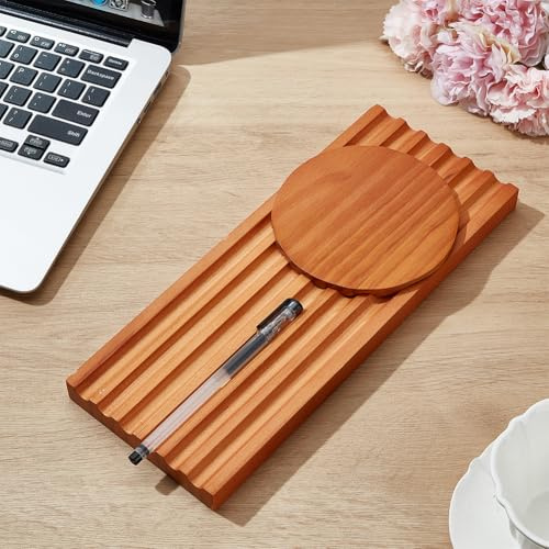ACRNIGHEET 2PCS Wood Pen Holder Tray Wooden Desk Pencil Holder Organizer Wave Pen Tray Office Accessory Suitable for School, Home, Office Desktop Art Accessories, Father's Day Gift