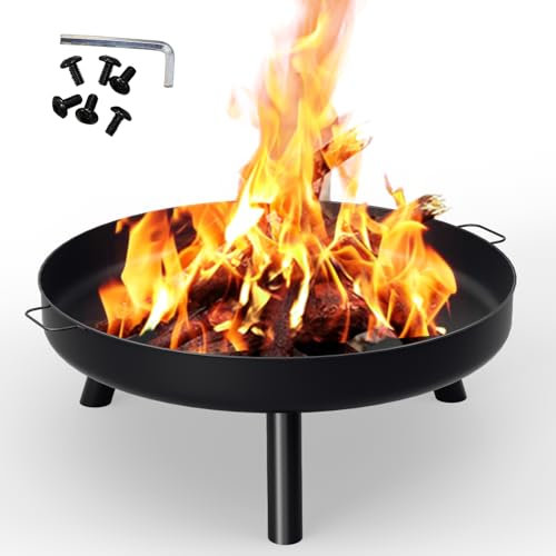 Ollewiellan Brasero de 80 cm de diamètre - En acier - Avec poignées et pieds amovibles - Pour le camping, les fêtes d'été