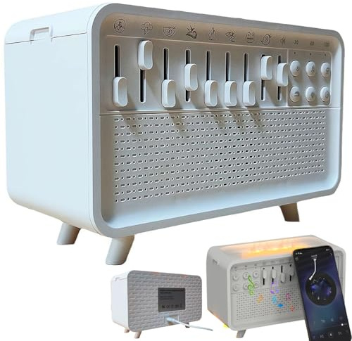 Humidificateur à bruit blanc, boîte à sons naturels, diffuseur de flamme avec haut-parleur sans fil Bluetooth 5.3, machine sonore portable avec 8 sons de la nature, plus de 250 options de mixage