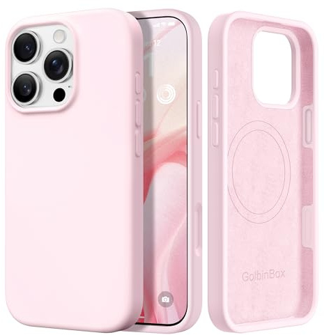 GolbinBox Magnetic for iPhone 16 Pro Case, Compatible with MagSafe, [Soft Anti-Scratch Microfiber Lining], Liquid Silicone Shockproof Protective Phone Case for iPhone 16 Pro 6.3, Chalk Pink