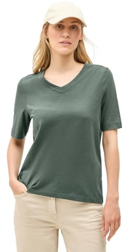 Cecil 3227699 T-Shirt Basique à col en V, Dark Balmy Kaki, M Femmes