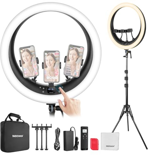 NEEWER RP19H - Anello luminoso da 48,3 cm con treppiede/3 supporti per telefono/panno di pulizia compatibile con iPhone, 2.4G Touch Control LED Ringlight per registrazione video Studio Streaming Zoom