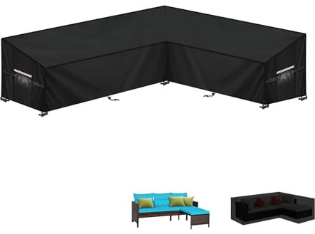 LAMUNI Funda Sofa Exterior L-Forma Funda Muebles Jardin Impermeable Fundas Sofá Jardin, Cubierta de Sofá de Exterior Funda Esquinera de Jardin Fundas Protectora para Sofa Esquina, 220x150x80x80/60cm