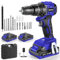 Trapano Avvitatore Batteria Brushless,MHPRO Avvitatore a Batteria 21V con 2 Batterie da 2.0Ah, 45N.m di Coppia, 2 Velocità, 20+3 Coppia, 14 Accessori, Luce a LED, Per il fai da te, Grigio