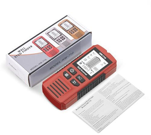 Qivine 5 In 1 Detecteur de Metaux, Détecteur Mural avec Affichage LCD et Alarme Sonore, Détecteur de Cable électrique pour Cloisons Sèches, Plâtre, Bois et Béton 13, 25, 38, 60, 51 mm (Rouge)
