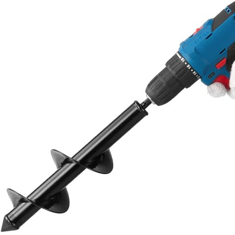 VEVOR Broca Helicoidal para Plantar Ø 80 x 290 mm para Taladros con Punta Hexagonal de 10 mm, Herramienta Robusta para Plantar Bulbos, Accesorios para Perforar Agujeros en Jardines y Cercas, Negro