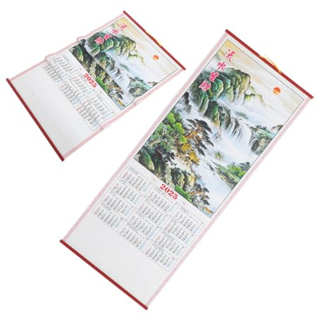Healeved Lot de 2 Calendriers Muraux à Suspendre 2025 Année du Serpent Calendrier Lunaire et Grégorien Papier Chinois Mensuel et Hebdomadaire pour Maison et Bureau