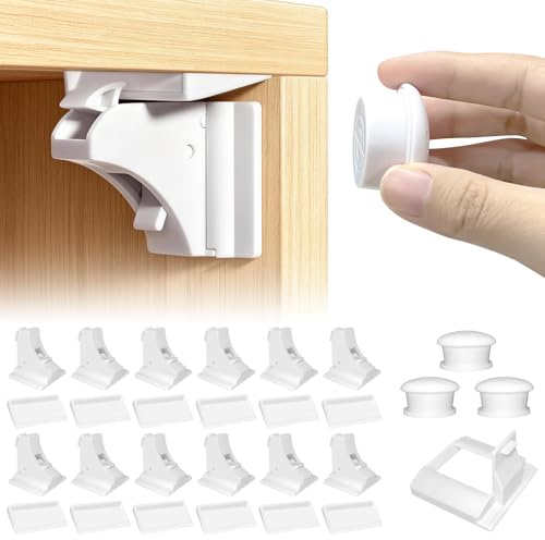 Itharon Cierre Magnético Invisible para Seguridad Infantil - 12 Seguros y 3 Llaves, Bloqueo de Seguridad Infantil, Ideal para Armarios y Cajones, Instalación Fácil sin Tornillos para Muebles, Blanco