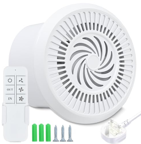 FlyingYun Ventilador de extracción de 150mm 280m³/h 15W, extractor de baño reversible de dos vías con 3 velocidades ajustables, Ventilador RC para Cocina Baño Ático Ventana Sótano