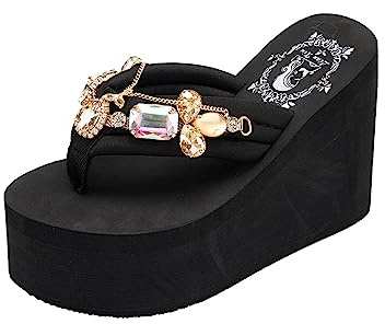Uwdiohq Scarpe da Donna con Zeppa, Suola Spessa, Infradito Tacco, Pantofole Catena di Diamanti alla Sandali Neri (Black, 39) Ciabatte Estivo Stoffa Doccia in Blu Antiscivolo 38 Comode Ciabatta