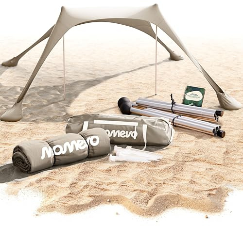 MOMEVO® Tenda da spiaggia Sunsail – Telo ombreggiante da spiaggia con protezione UV UPF 50+, resistente al vento e leggera, tenda da spiaggia di nuova generazione (2 pali, Sabbia)