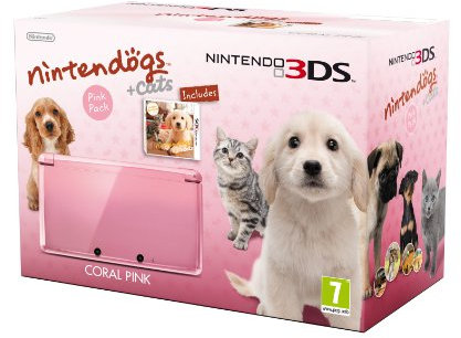 Nintendo Handheld Console 3DS - Coral Pink Bundle with Nintendogs and Cats - Golden Retriever