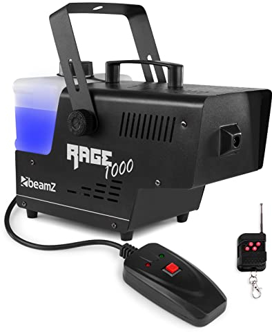 BeamZ RAGE1000 Nebelmaschine mit Lichteffekt, 1000 Watt, Fogger, Rauchmaschine, Fog Machine, Funkfernbedienung, Timer DMX, 2 Liter Tank, Disco Partynebel für DJs auf Veranstaltungen
