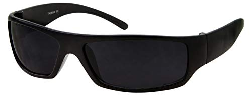 grinderPUNCH Schwarze super dunkle Herren-Sonnenbrille – Slim Wrap Around Gangster Style (Schwarz)