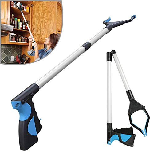 PriceXes Grabber Reacher Tool, 33 Inch Premium Foldable Picker, Reaching Assist Tool for Trash Picker, Litter Picker, Garden Nabber, Lightweight Extra Long Handy Upper Claw Grabber (Blue) (1)
