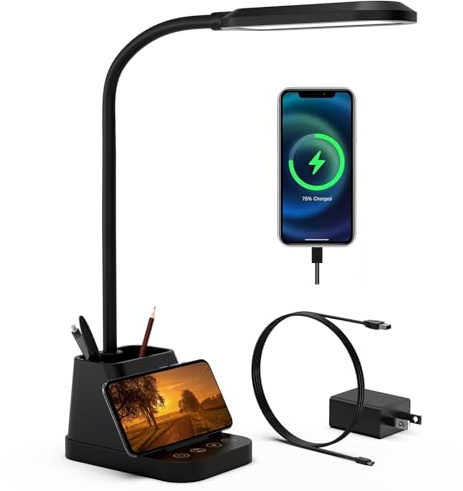 AXX LED Desk Lamp with USB Charging Port for College Dorm Room
