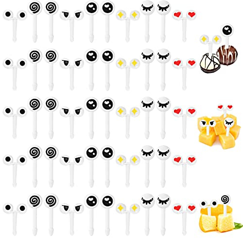 50 Pieces Assorted Cartoon Eyes Fruit Fork, Reusable Toothpick Decoration Fruit Fork Decoration Food Picks for Dessert Fruit Pastry Party