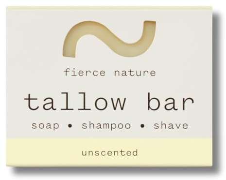 Fierce Nature Multi-Use Pure Tallow Bar | Organic & Natural Moisturising Bar for Face, Body, Hands & Hair | Non-Toxic Skincare Essential - Unscented, 80g