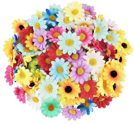 GEFIRE Fiori Finti per Decorazioni 100 Pezzi Fiori Decorativi Artificiali di 4 cm di Diametro Crisantemi Artificiali in 19 Disegni a Colori Adatto per Artigianato Fai-da-te Matrimoni Feste(Mescolare)