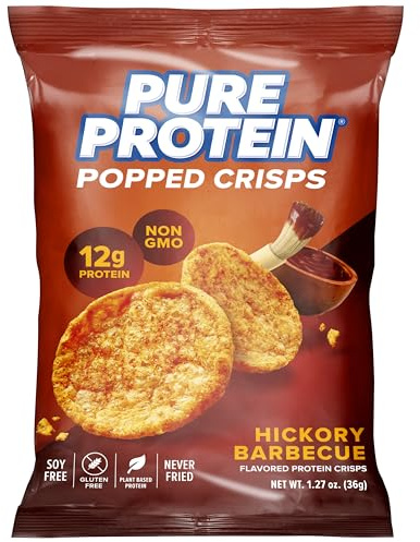 Pure Protein Popped Crisps, barbacoa de nogal, aperitivo alto en proteínas, 12 g de proteína, 1.2 onzas, 12 unidades