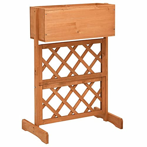 Festnight Jardinera con Enrejado de Madera de Abeto Arriate Macetero con Soporte para Trepadora Cultivos Plantas Flores para Terraza Jardín Exterior, Naranja 50x50x145 cm