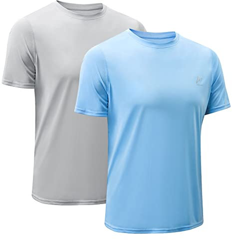 MEETWEE Herren Rashguard Rash Vest UPF 50+ Kurzarm UV-Sonnenschutz Top T-Shirt zum Laufen, Surfen, Schwimmen, Grau+Blau, XL