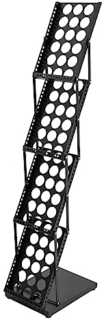 SanBouSi A4 Prospektständer Faltbar Zeitschriftenständer Metall Bodenprospektständer Katalogständer mit 4 Ebenen Literaturhalter für Kataloge Flyer Prospekte, Schwarz