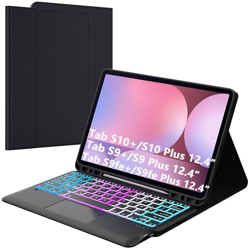 Coque Clavier Pour Samsung Galaxy Tab S10+/S9 FE+/S9+ Plus 12.4 : Clavier RéTroéClairé 3 Zones 7 Couleurs Pour Tab S10+ 5G 2024 - Claviers Azerty Français Sans Fil DéTachable Avec Support De Stylet