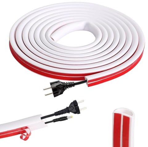 Minikabelkanäle 3m Halbrunde Kabelabdeckung Kabelschacht, PVC Flexibler Kabelabdeckung Kabelkanal Selbstklebend Boden Kabelbrücke, Kabelschutz Kabelschacht für Alle Netzkabel Haus Büro Lager 15x10mm