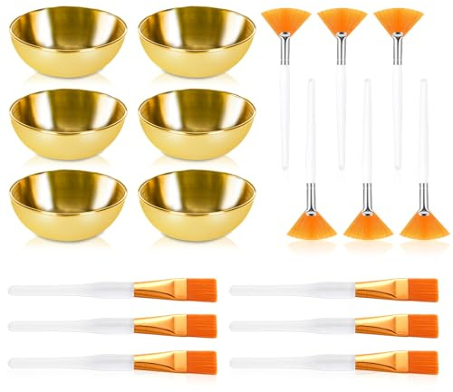 18 Pcs Esthetician Supplies for Facials Set 6 Gold Facial Bowls Esthetician 6 Facial Brushes Esthetician 6 Flat Brushes Face Mask Cosmetic Applicators for Women Facial Mask Mixing Kit Facial Tools
