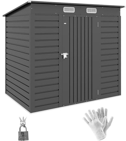 Outsunny 6.3 x 4.3FT Garden Shed, Galvanised Metal Shed, Easy to Assemble, Outdoor Tool Storage Shed with Pent Roof, Lockable Door and 2 Vents, Grey
