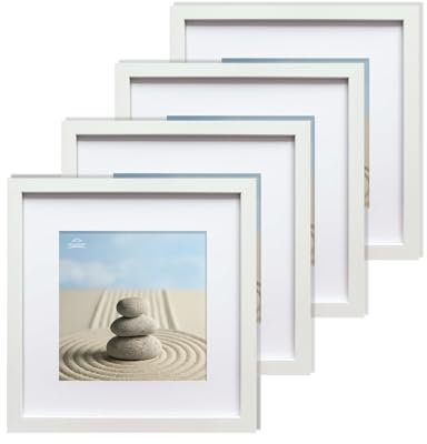 lincoolart 12x12 Square White Photo Frame 30x30 cm Picture Frames With Mount for 8x8 inch (20x20 cm) Picture Tabletop or Wall Display Set of 4 with Acrylic Glass