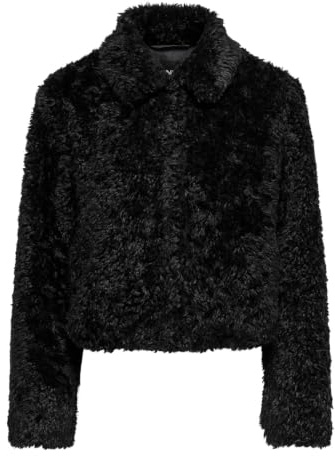 ONLY Abrigo de piel de peluche ONLGINNY para mujer, Negro, S
