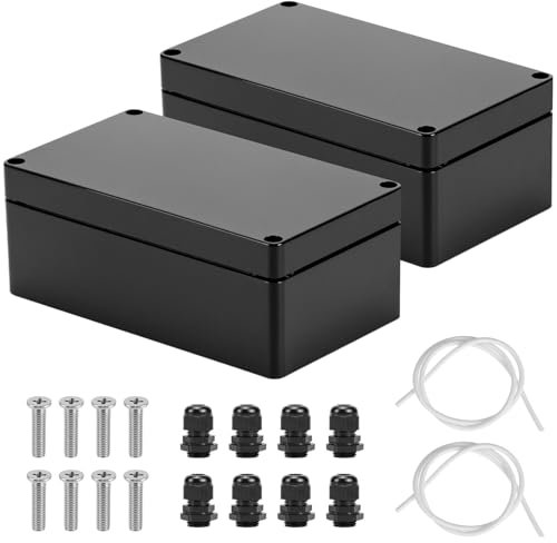 QWORK® 2 Stück Wasserdichtes ABS Kunststoff Abzweigdose IP65 Elektrische Boxen, 158 x 90 x 60 mm, Schwarz