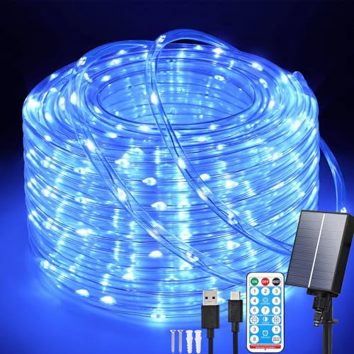 Aofonchy Solar Luces de Cuerda de Tubo Exterior, 20M 200LEDs Impermeable Cuerda Luce de Tubo con 8 Modos & USB, Manguera Guirnaldas Luces Control Remoto para Jardín Terraza Patio Navidad Fiesta