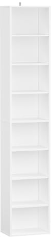 Panana 8 Tier Storage Shelf Bookcase, Slim Organizer Shelves Cabinet Tall Narrow Media Tower Rack Display Bookshelf for Home Office (White)