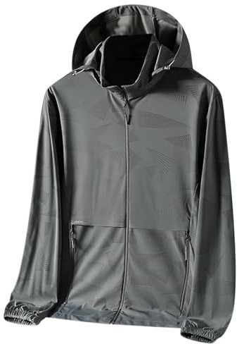 HAOLEI Chaqueta de Hombre UPF 50 + Talla Grande Sudadera de Verano Protección Solar de Cremallera Completa con Capucha Ligero y Transpirable Top de Pesca Al Aire Libre con Bolsillos Ropa Funcional