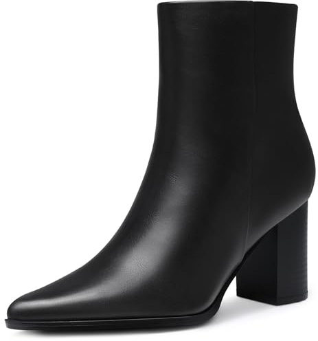 CELLENZ Women Heel Ankle Boots: Comfortable Pointed Toe Boots - Chunky Heel Booties Womens - Black Leather Fall Ankle Boot Office Vacation Size 8.5