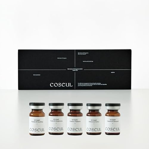 COSEUL S3 Vita Radiance Ampoule Serum (5-Step Routine Set) – Niacinamide, Ascorbyl Glucoside, Tranexamic Acid, Ubiqinone, Glutathione for Elasticity and Glow (5 x 6ml / 30ml Total)