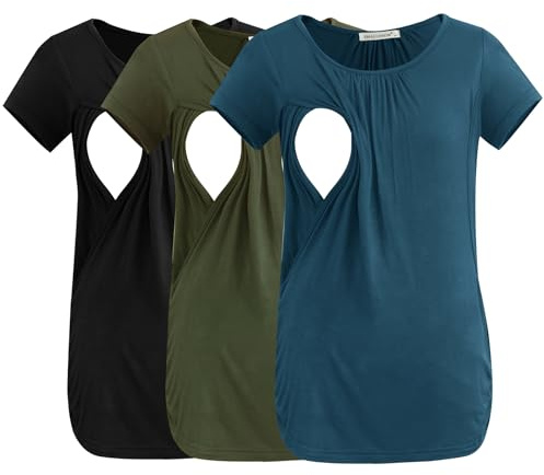 Smallshow Tee Shirt Allaitement Manches Courtes Tops Allaitement Femme Lot de 3
