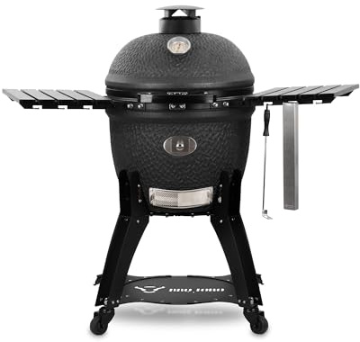 BBQ-Toro Kamado grill, träkolgrill, Yoru Ø 62 cm med sidohyllor, termometer | matt svart | bubbelfrostat glas | keramisk grill med hjul, keramisk grill, grill, grill, kulgrill