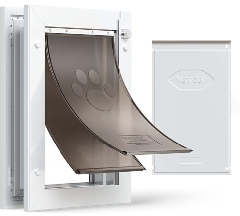 VEVOR Hundeklappe (Mittelgroß) mit Doppelmagnetklappen & Metallrahmen, Wetterfeste Katzenklappe für Innen- und Außentüren, Katzentür Hundetür Haustierklappe Weiß 20,96 x 31,12 cm (Breite x Höhe)