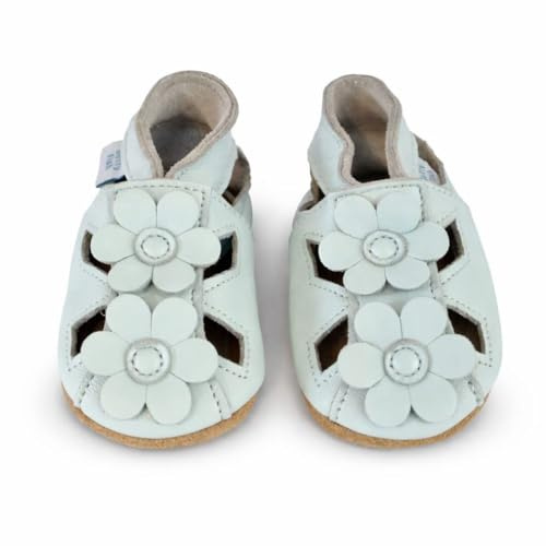 Dotty Fish Sandali in Pelle Barefoot, Suola Morbida - Fiore Blu 12-18 mesi