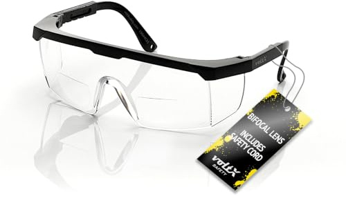 voltX 'Classic' Gafas de Seguridad Bifocales (Transparentes +3,00 dioptría), incluye cordón con tope regulable + Lente UV400 con recubrimiento antivaho